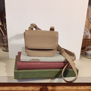 Tan Mini Crossbody Bag with Flap Closure